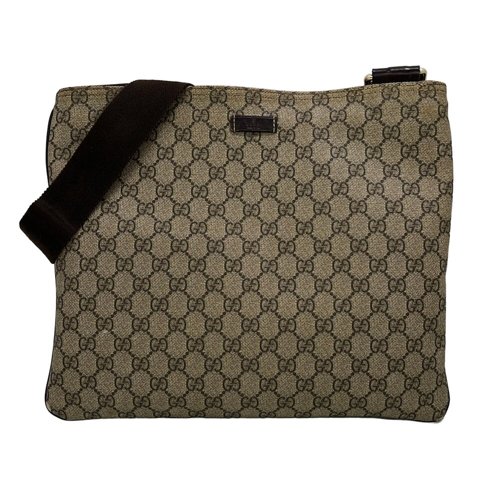 Gucci GG Plus/GG Supreme Shoulder Bag 201446 Beige Dark Brown PVC Leather